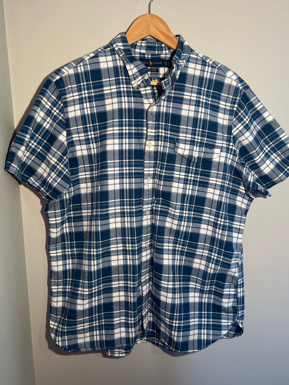 Ralph Lauren Navy and White Plaid Short-Sleeve Button-Down Shirt